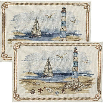 Sander Gobelin Tischset Lighthouse im 2er-Pack blau 32x48 cm