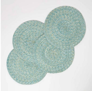Homescapes 4er-Set Tischsets grün 40cm, Platzsets rund geflochten