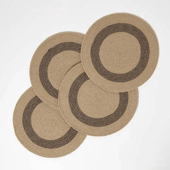 Homescapes 4er-Set Baumwoll-Tischsets rund geflochten 40cm, Platzsets schwarz-Natur, Naturfaser
