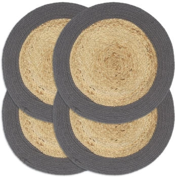 vidaXL Platzdeckchen, 4 Stück, Anthrazit, einfarbig, 38 cm, rund, Jute und Baumwolle
