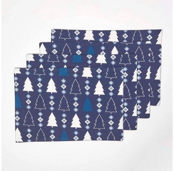 Homescapes 4er-Set Weihnachts-Tischsets Winterland 30x45 cm, Blaue