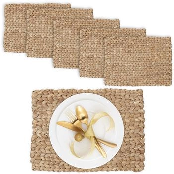 Relaxdays Tischset 6er Set geflochtenes Design Wasserhyazinthe eckig (10048385)
