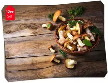 Tischsetmacher Tischsets I Platzsets - Herbst - Pilze im Korb, (aus Naturpapier in Aufbewahrungsmappe, 12-St., 44 x 32 cm / braun)