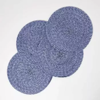 Homescapes Tischset blau im 4er-Set, 40 cm – 4x Platzset rund geflochten