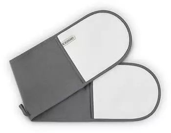 Le Creuset Doppel-Ofenhandschuh mit Schlaufe, Baumwoll-Canvas, Perlgrau (95001000444000)