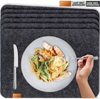 MIQIO Design Tischset Filz mit Leder-Label, dunkelgrau, 6er Set (PM-6l-dg)