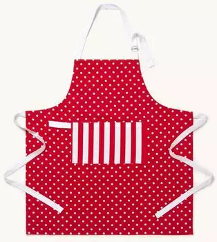 Homescapes Sch&uuml;rze Polka Dots mit Tasche, Baumwolle, Unisex, Rot/Wei&szlig; (KT1528A)