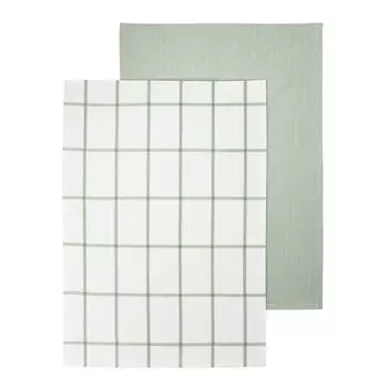 Blomus TAULO Geschirrtücher 2er-Set, Baumwolle, weiß/Desert Sage (64875)