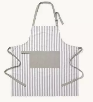 Homescapes Kochsch&uuml;rze mit Tasche, grau-wei&szlig; gestreift, 100% Baumwolle, Unisex (80x85cm)