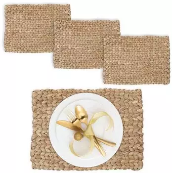 Relaxdays Tischset 4er Set, Wasserhyazinthe, geflochten, 42x30cm (10048386)