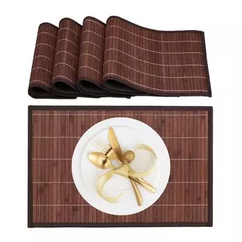 Relaxdays Tischset 4er-Set, Bambus & Polyester, rutschfest, braun/schwarz (10050479_93)