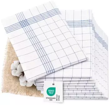 ZOLLNER Geschirrtücher Halbleinen blau-weiß kariert 50x70cm, 12er-Set