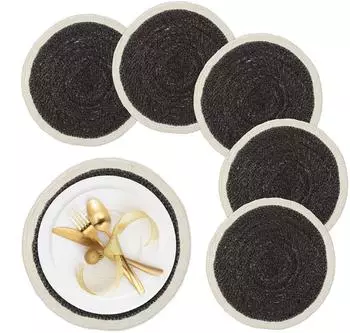 Relaxdays Tischset, rund, schwarz, Textil, 6-tlg.