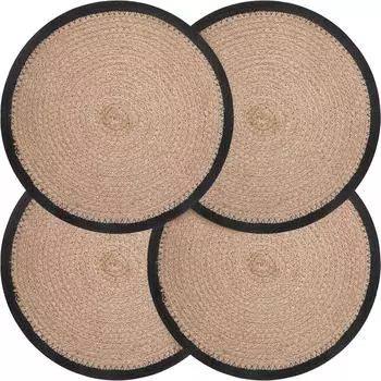 vidaXL Platzsets Jute, natur/schwarz, &Oslash;30cm, 4er-Set