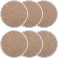 vidaXL Jute Platzsets 6 stk. Nat&uuml;rlich und Wei&szlig; 100% Tossa Jute