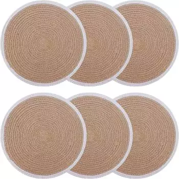 vidaXL Platzsets 6 Stk. Tossa-Jute, natur und wei&szlig;, &Oslash; 30cm