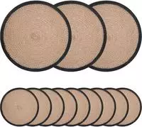 vidaXL Jute Platzsets 12 stk. Nat&uuml;rlich und Schwarz 100% Tossa Jute