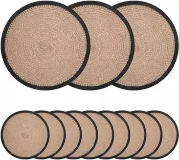vidaXL Jute Platzsets 12 Stk. natur und schwarz &Oslash; 30cm (42012316)