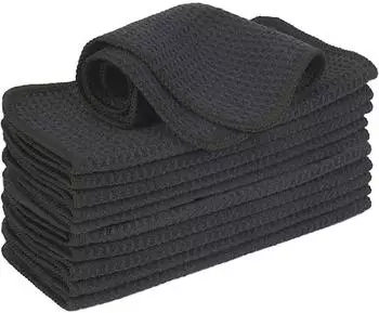 LuxusKollektion Mikrofasert&uuml;cher Waffelmuster schwarz 20x20cm, 12er-Set