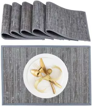 Relaxdays Tischset Bambus, 6er Set, 45x30cm, grau