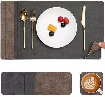 LuxusKollektion Tischsets Kunstleder, doppelseitig, grau/braun, 6er-Set
