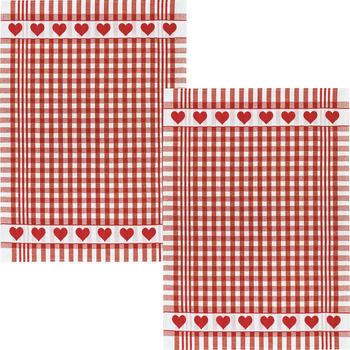 Kracht Geschirrtuch Set 2-teilig Karo/Herz rot 50 x 70 cm