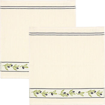 Kracht Geschirrtuch Set 2-teilig Olivenzweige weiß 50 x 50 cm