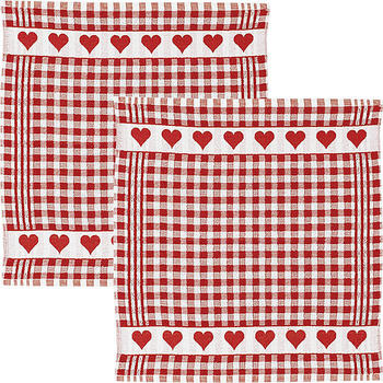 Kracht Geschirrtuch Set 2-teilig Karo/Herz rot 50 x 50 cm