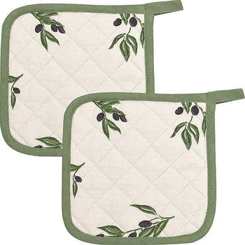Kracht Topflappen Set 2-teilig Olivenzweige grün 22 x 22 cm