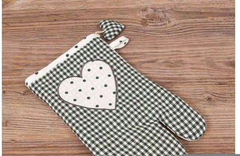 matches21 Topflappen Topfhandschuh Landhaus Premium Karo Punkte Herz 33x17 cm, grün