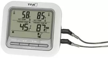 TFA Dostmann Digitales Grillthermometer mit 2 Edelstahlsonden, bis 300°C, Alarm (14.1516.02)