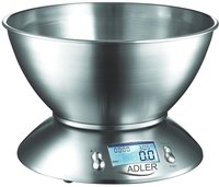 Adler Elektronische K&uuml;chenwaage mit Sch&uuml;ssel Silber 1,8L [Energieklasse A]