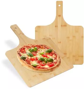 Relaxdays Pizzaschieber Bambus, 50cm, 2er-Set