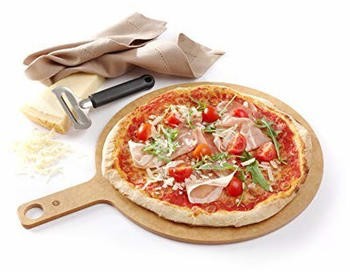 Hendi Pizzabrett, Pizzaschaufel, Pizzaschieber, Pizza Board, Servierbrett, mit Griff, Geschirrspülmaschinengeeignet, ø254x(H)6mm, Holzfaser