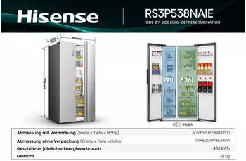 Hisense RS3P538NAIE – Wartungsarmer Betrieb durch automatische Abtauung