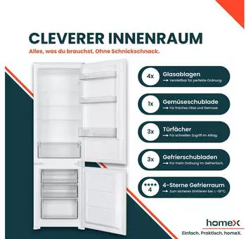 Homex CFB2491E – Homex CFB2491E – Einbau-Kühlschrank mit durchdachter Raumaufteilung für Zwei-Personen-Haushalte