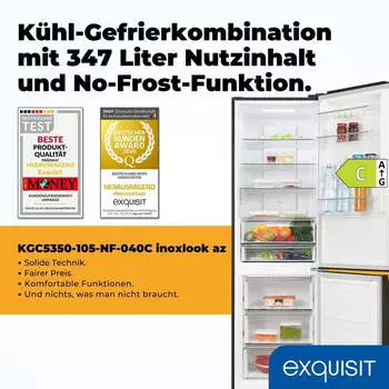 Exquisit KGC5350-105-NF-040C inoxlook-az – Exquisit KGC5350-105-NF-040C inoxlook-az – Großzügiger Stauraum mit wartungsarmer Technik