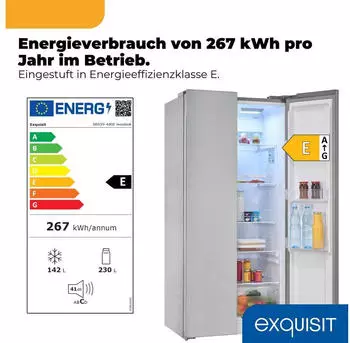 Exquisit SBS39-440E inoxlook – Exquisit SBS39-440E inoxlook mit automatischer Abtauung und elektronischer Temperaturkontrolle
