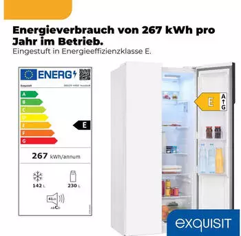 Exquisit SBS39-440E weiß – Exquisit SBS39-440E weiß – Großzügiger Stauraum mit wartungsarmer NoFrost-Technik