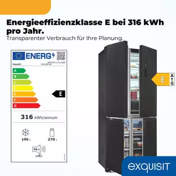 Exquisit EMD470-170-200E inoxlook-az – Exquisit EMD470-170-200E inoxlook-az – Großer Stauraum mit wartungsarmem NoFrost-System