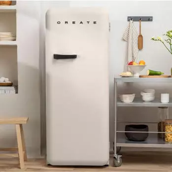 CREATE RETRO FRIDGE 150 Cremeweiß mit Schwarz Griff