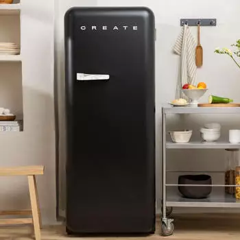 CREATE RETRO FRIDGE 150 Schwarz/ Griff Marmor