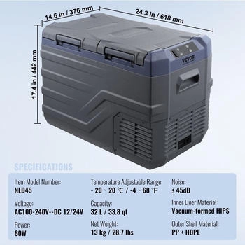VEVOR Car Refrigerator Freezer Compartment 32L