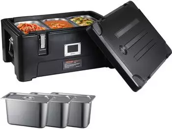 VEVOR Isolierter Speisenbehälter 30L Toplader, LLDPE, 3 Edelstahlbehälter (36 Qt Food Pan Carrier Black)