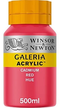 Winsor & Newton 2150095 Galeria Acrylfarbe hohe Pigmentierung lichtecht buttrige Konsistenz 500 ml Topf - Kadmiumrot