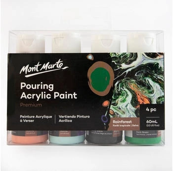 Mont Marte Pouring Set Regenwald 4 Stück x 60ml Acryl Pouring Premium Acrylfarben mit Pouring Medium vorgemischt
