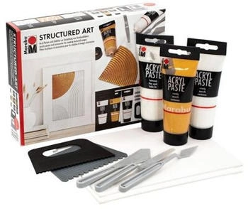 Marabu Acrylpasten Set STRUCTURED ART Strukturpaste inkl. Spachtel Malmesser und Malkarton Malset für Mixed Media Art Journaling Spachteln uvm. 1202000000088