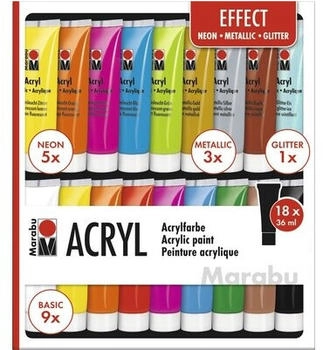 Marabu 18 EFFECT Acrylfarben farbsortiert 18 x 36,0 ml 1 Pack = 18 Stk.