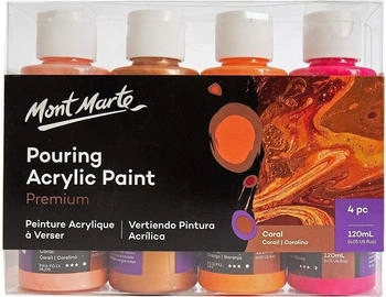 Mont Marte Pouring Set Koralle 4 Stück x 120ml Acryl Pouring Premium Acrylfarben mit Pouring Medium vorgemischt orange Bronze Shiraz Coral
