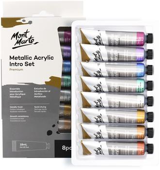 Mont Marte Acrylfarben Metallic Set 8 Stück 18 ml Tuben Ideal für Acrylmalerei Brillante Lichtechte Farben mit großer Deckkraft